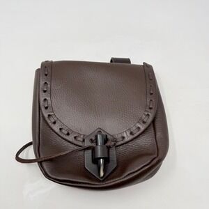 Handcrafted Brown Leather Belt Pouch Whipstitch Renaissance Fair Cosplay Bag